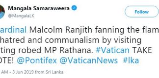 Cardinal fanned flames of hatred by visiting ‘robed MP Rathana’ – Mangala
