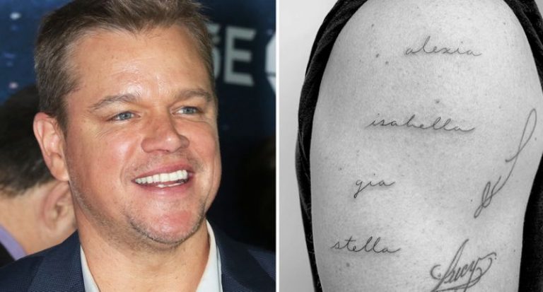 Matt Damon get daughters’ names inked on arm