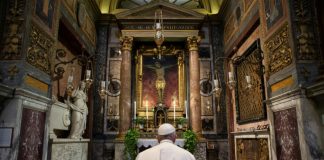 Pope prays at Great Plague church as Italy toll mounts