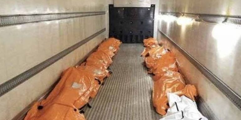Dead bodies are loaded into refrigerated trucks outside New York hospitals after 98 people died in seven HOURS – bringing city’s death toll to 790 and cases to 36,221 – as Mayor de Blasio warns people may be fined $500 for not staying home