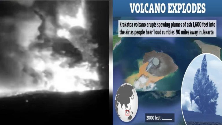Krakatoa volcano erupts spewing plumes of ash 1,640ft into the air as ‘loud rumbles’ heard 90 miles away