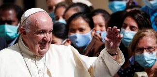 Pope all smiles at first public audience in six months, prays for Lebanon